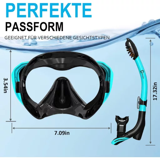 Dorlle Panoráma Snorkel Szett, Vízálló Búvármaszk, Páramentesítő Üveg, 3 Csatornás Légzőcső - Water Green
