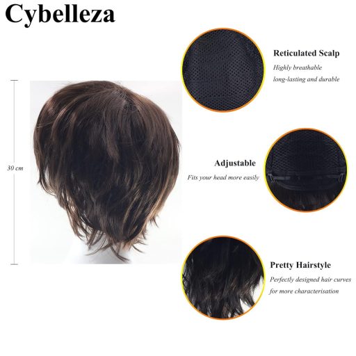 Cybelleza Tmavohnedá Krátka Anime Parochňa - Rovná a Vlnitá Cosplay Umelé Vlasy pre Mužov a Ženy, na Karnevalový Kostým, s Čiapkou