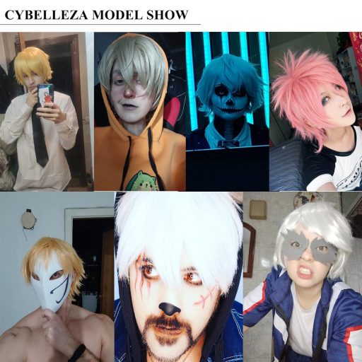 Cybelleza Tmavohnedá Krátka Anime Parochňa - Rovná a Vlnitá Cosplay Umelé Vlasy pre Mužov a Ženy, na Karnevalový Kostým, s Čiapkou