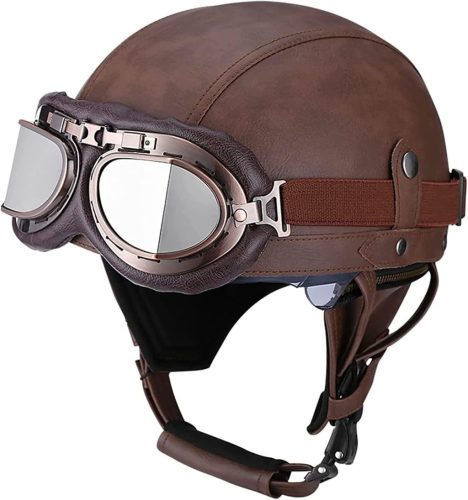 Cască Moto CHICHIL Retro din Piele cu Ochelari Vintage - Cască Scuter Stil German S: 55-56 cm