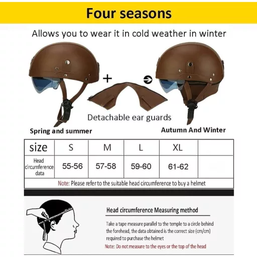 CHICHL Retro Bőr Motorkerékpár Bukósisak Vintage Szemüveggel - Német Stílusú Robogó Sisak S: 55-56 cm