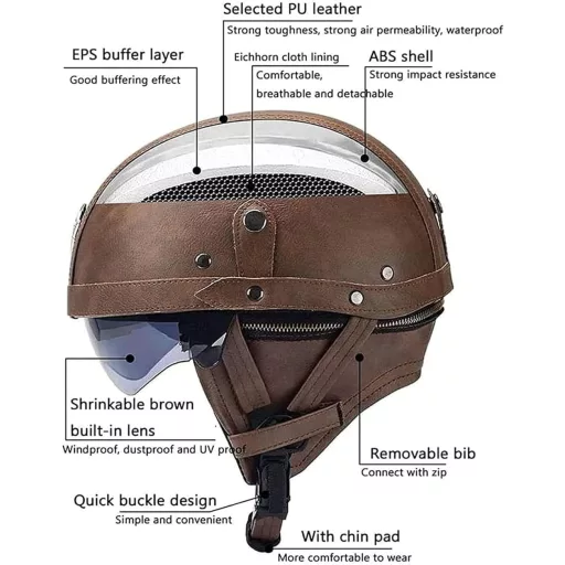 CHICHL Retro Kožená Motocyklová Prilba s Vintage Okuliarmi - Nemecká Prilba na Skúter S: 55-56 cm
