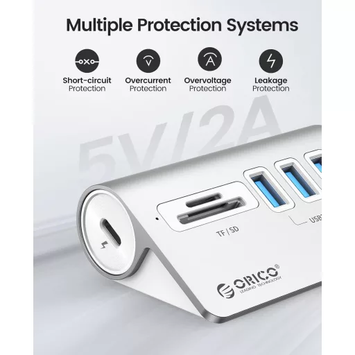ORICO USB-C Hub 3.2 Gen 1 – 3 USB porty, čítačka SD/TF kariet, 5 Gbps, kompatibilný s MacBookom
