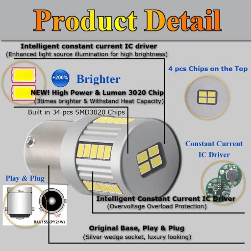 Eseastar S25 BA15S P21W LED žiarovka biela 6000K do auta 2ks