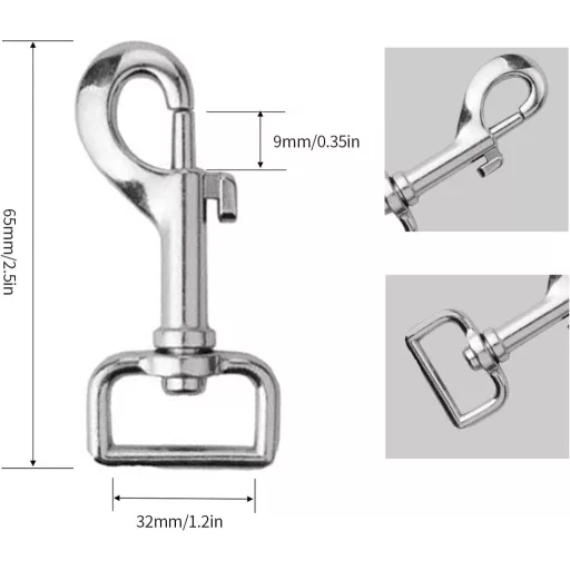 14db 65mm-es ezüst forgó karabiner kutyapórázhoz, hegymászáshoz