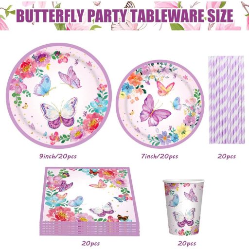 Set de Farfurii pentru Aniversare cu Fluturi Amycute, 100 de Piese, Decorațiuni de Petrecere pentru Fete