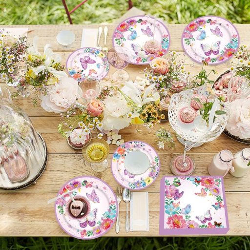 Set de Farfurii pentru Aniversare cu Fluturi Amycute, 100 de Piese, Decorațiuni de Petrecere pentru Fete