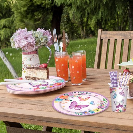 Set de Farfurii pentru Aniversare cu Fluturi Amycute, 100 de Piese, Decorațiuni de Petrecere pentru Fete