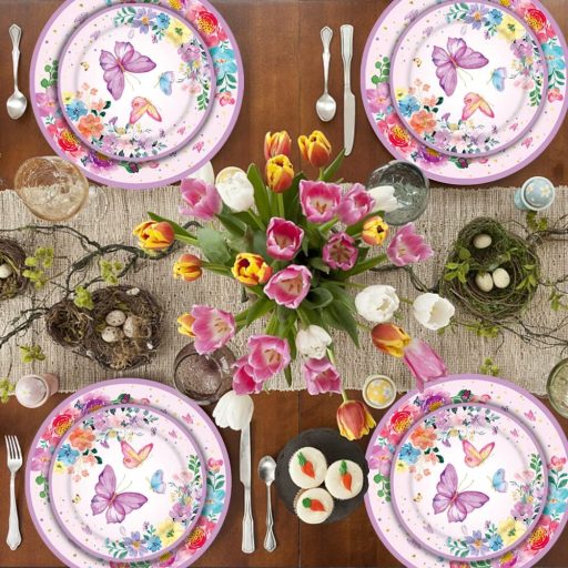 Set de Farfurii pentru Aniversare cu Fluturi Amycute, 100 de Piese, Decorațiuni de Petrecere pentru Fete
