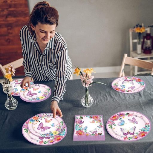 Amycute Pillangós Születésnapi Tányér Szett 100 Darab Parti Dekoráció Lányoknak