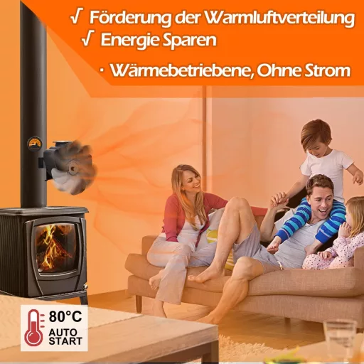 CWLAKON Mágneses Kályha Ventilátor Hőmérővel, Áramszükséglet Nélküli Kandallóventilátor