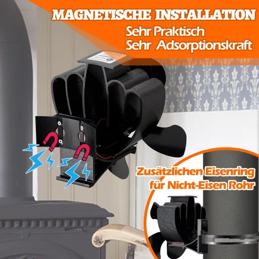 CWLAKON Mágneses Kályha Ventilátor Hőmérővel, Áramszükséglet Nélküli Kandallóventilátor