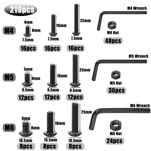 Set 219 șuruburi și piulițe WeqeYent M4 M5 M6 din oțel negru