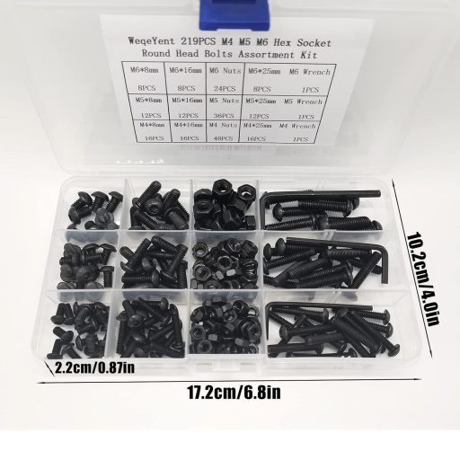 Set 219 șuruburi și piulițe WeqeYent M4 M5 M6 din oțel negru