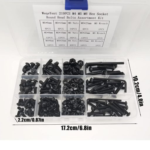 WeqeYent 219 részes csavar és anya szett M4 M5 M6 fekete acél