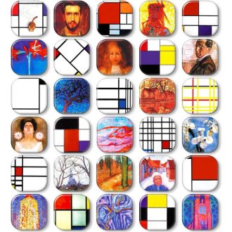  MORCART Mondrian Festmény Mintás Színes Négyzet Hűtőmágnesek, 30 darabos Készlet, Ajándék Dobozban