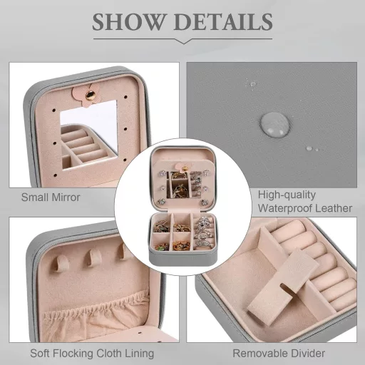 Aucuu utazó ékszertartó doboz tükörrel, női ékszer szerveződoboz