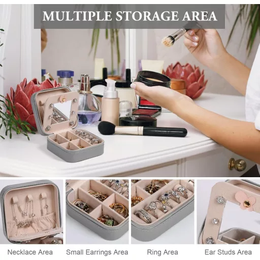 Aucuu utazó ékszertartó doboz tükörrel, női ékszer szerveződoboz