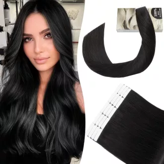   Extensii de păr cu cheratină SEGO, naturale, 18 inch, negru 1B, 20 bucăți, lucioase