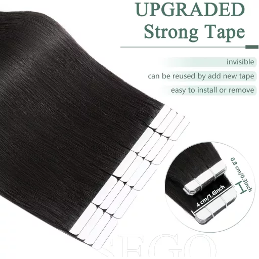 Extensii de păr cu cheratină SEGO, naturale, 18 inch, negru 1B, 20 bucăți, lucioase