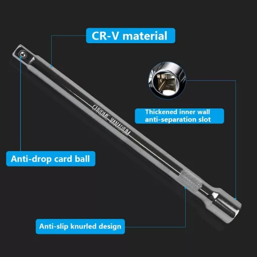 Set de Extensoare Pivotante YEBOCIYO, 3 Bucăți, Adaptor Cheie Tubulară 1/4", Extensie Clichet, 50/100/150mm, Oțel Crom Vanadiu