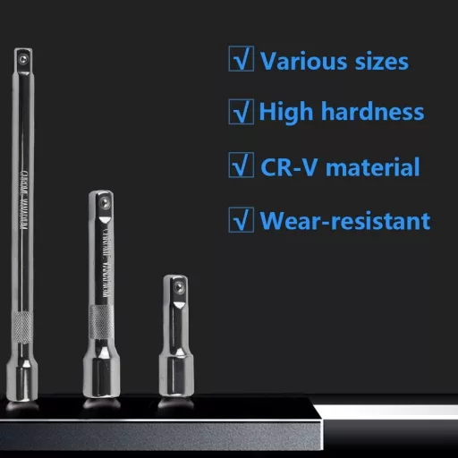 YEBOCIYO 3 Részes Billenő Hosszabbító Készlet 1/4 Hüvelykulcs Adapter Racsnis Hosszabbító 50/100/150mm Króm Vanádium Acél