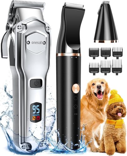 Set de tuns câini 3 în 1 oneisall, rezistent la apă - Mașină de tuns blană IPX7 pentru blană groasă, mașină de tuns labe și trimmer pentru câini, pisici, fără fir