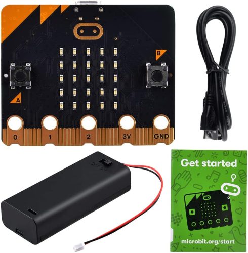 GeeekPi BBC Micro:bit V2.2 Placă de dezvoltare programabilă - Pentru codare și educație, cu senzori încorporați, cablu USB și suport pentru baterii