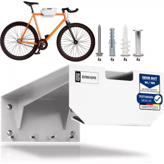   Suport de perete pentru bicicletă BESTRIDE KEEPER, alb, cu raft și sistem de blocare pentru biciclete fixie
