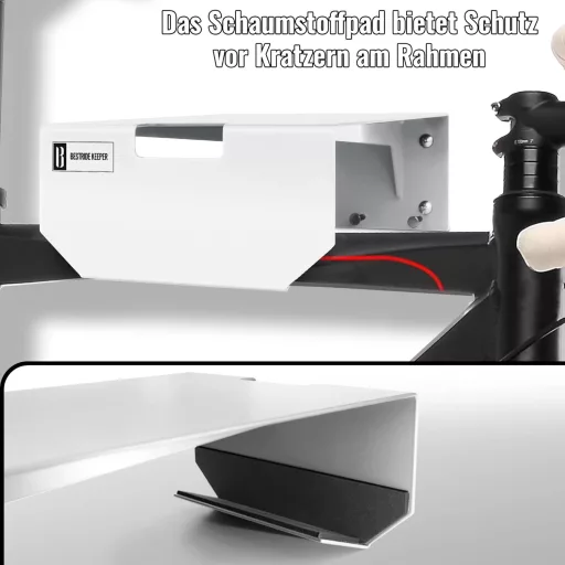 Suport de perete pentru bicicletă BESTRIDE KEEPER, alb, cu raft și sistem de blocare pentru biciclete fixie