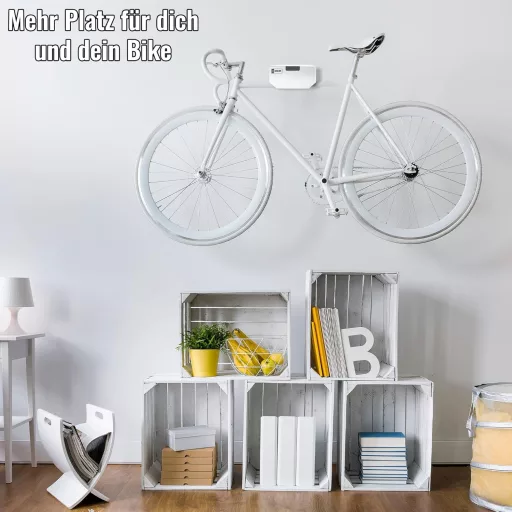 Suport de perete pentru bicicletă BESTRIDE KEEPER, alb, cu raft și sistem de blocare pentru biciclete fixie