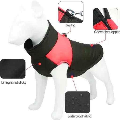 Crno-crvena vodootporna jakna za pse XXL veličine s patentnim zatvaračem