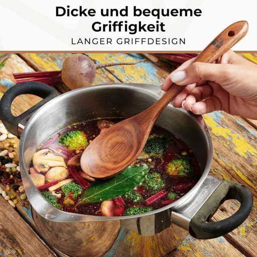 Woodenhouse 10 részes teakfa főzőkanál készlet - Merőkanál, spatula, konyhai eszközök tapadásmentes edényekhez - Természetes, BPA-mentes