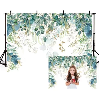   MEHOFOND 3x7ft Zöld Arany Levelek Születésnapi Fotó Háttér Eukaliptusz Party Banner - 10x7ft