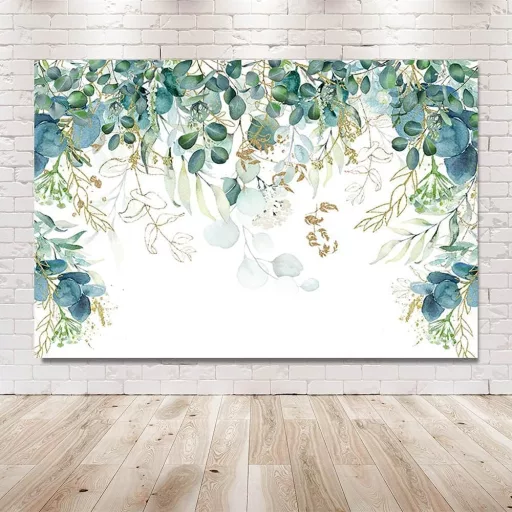 MEHOFOND 3x7ft Zöld Arany Levelek Születésnapi Fotó Háttér Eukaliptusz Party Banner - 10x7ft