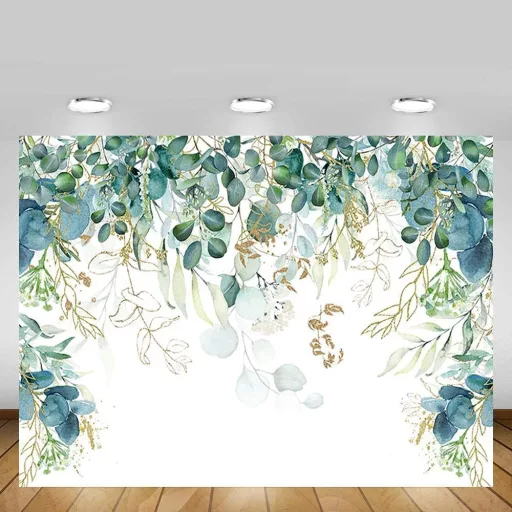MEHOFOND 3x7ft Zöld Arany Levelek Születésnapi Fotó Háttér Eukaliptusz Party Banner - 10x7ft