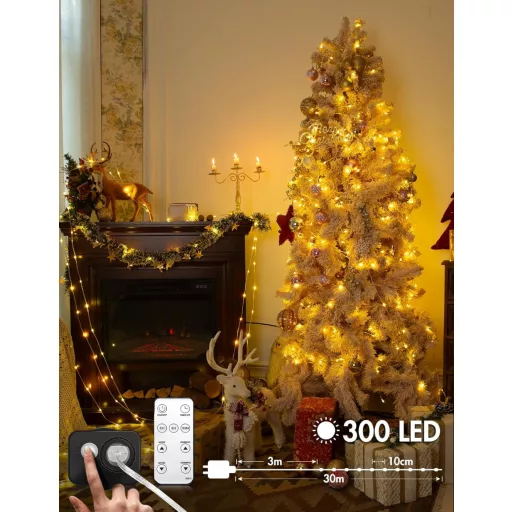 BESCOST 300 LED Vonkajšia svetelná reťaz, teplá biela, 8 režimov, vodoodolná záhradná dekorácia