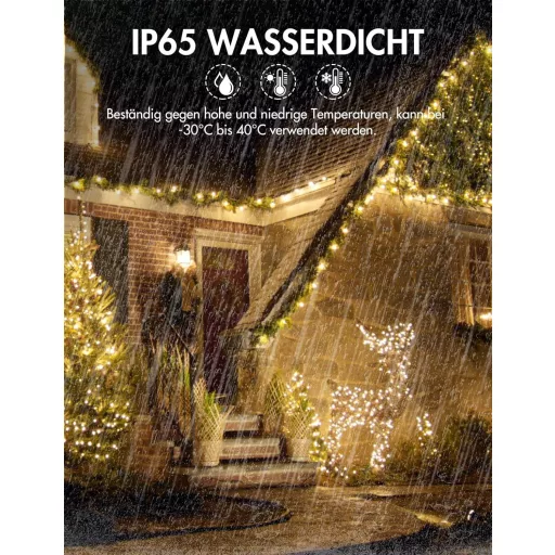 BESCOST 300 LED Kültéri Fényfüzér Meleg Fehér 8 Móddal Vízálló Kerti Dekoráció