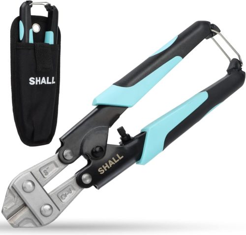 Mini clește de tăiat cabluri SHALL, 210mm - Clește lateral manual puternic cu deschidere ajustabilă, blocare de siguranță, mâner ergonomic și husă de curea, capacitate de tăiere 7mm