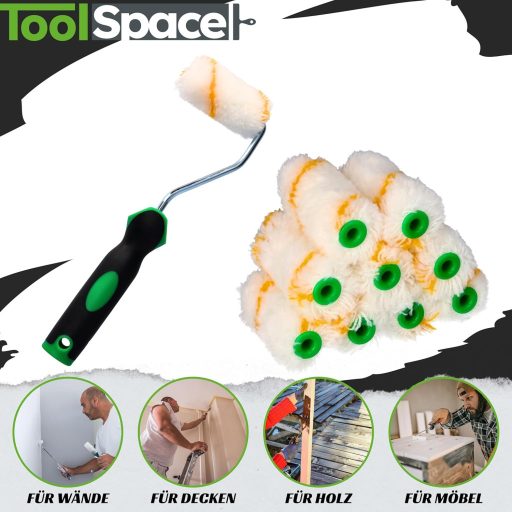 ToolSpace 10 darabos festőhenger szett 7cm - poliakril festékhez, bárány gyapjú