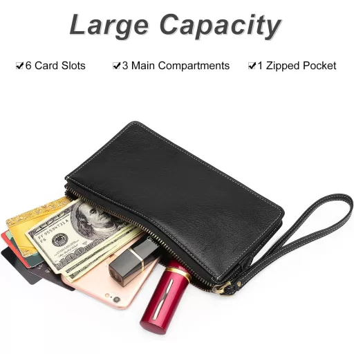 Veľká dámska peňaženka GAEKEAO s RFID ochranou, množstvom priehradiek a priehradkou na karty so zipsom.