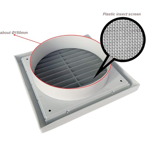 Ventilačná mriežka GEFONG 150mm Biela ABS Plastová Mriežka pre Nástenný Ventilátor Kúpeľňa Kuchyňa Sieťka proti Hmyzu 6 Palcov