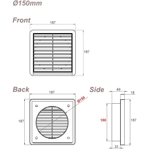 Grilă de ventilație GEFONG 150mm Alb ABS Plastic, Răsuflător Furtun Perete Baie Bucătărie Plasă Insecte 6 Inch