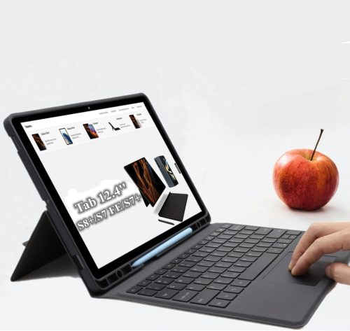 Husă cu Tastatură ROOFEI pentru Tabletă Samsung Galaxy Tab S7 FE/S8+/S7+ 12.4" - QWERTZ, 7 Culori Iluminare Fundal, Suport, Suport S Pen