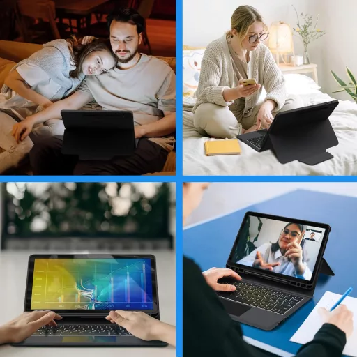 Husă cu Tastatură ROOFEI pentru Tabletă Samsung Galaxy Tab S7 FE/S8+/S7+ 12.4" - QWERTZ, 7 Culori Iluminare Fundal, Suport, Suport S Pen