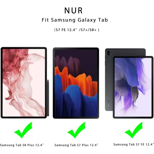 ROOFEI Billentyűzetes Tok Samsung Galaxy Tab S7 FE/S8+/S7+ 12,4" Tablethez - QWERTZ, 7 Színű Háttérvilágítás, Állvány, S Pen Tartó