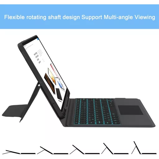 ROOFEI Billentyűzetes Tok Samsung Galaxy Tab S7 FE/S8+/S7+ 12,4" Tablethez - QWERTZ, 7 Színű Háttérvilágítás, Állvány, S Pen Tartó