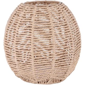   Lazycloud Abajur Rattan Împletit Manual Maro Retro Sticlă de Lustră Rotundă Decorativă Iluminat 15cm