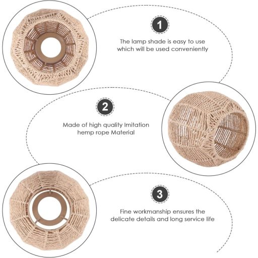 Lazycloud Abajur Rattan Împletit Manual Maro Retro Sticlă de Lustră Rotundă Decorativă Iluminat 15cm