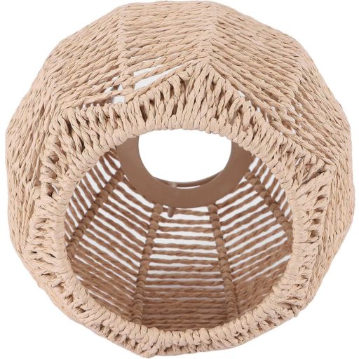 Lazycloud Abajur Rattan Împletit Manual Maro Retro Sticlă de Lustră Rotundă Decorativă Iluminat 15cm